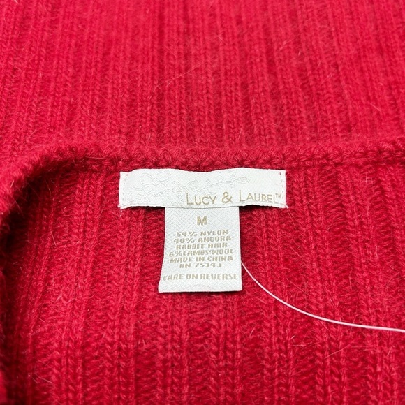 Lucy and Laurel Lamb's Wool Angora Rabbit Sweater Scarlet Red Women's Size M NWT - Picture 4 of 5